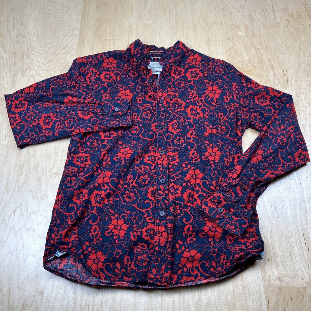 Cactus Man Ricky Singh Mens Small Slim Fit Red Floral Button Up Shirt GC